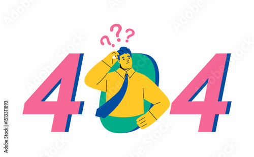 404 error. Business man asking about 404 Error. Flat vector illustration isolated on white