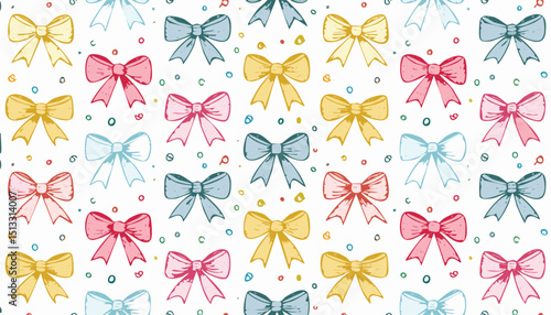  Gift drawing, cute present crayon design. Colorful doodle hand drawn bow pattern. Seamless ribbon print background. Pink silhouette.children, chalk, colourful, colours, doodle, horizontal, 