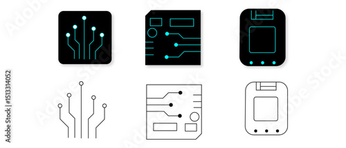 Circuit board icon set. Vector graphic illustration. Suitable for website design, logo, app, template, and ui. 