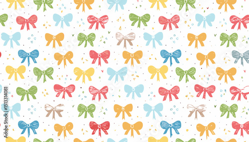  Gift drawing, cute present crayon design. Colorful doodle hand drawn bow pattern. Seamless ribbon print background. Pink silhouette.children, chalk, colourful, colours, doodle, horizontal, 