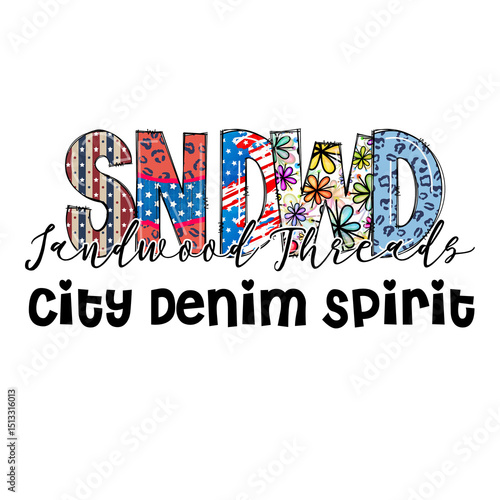 Stylish SNDW Graphic with Patriotic & Floral Designs for Apparel