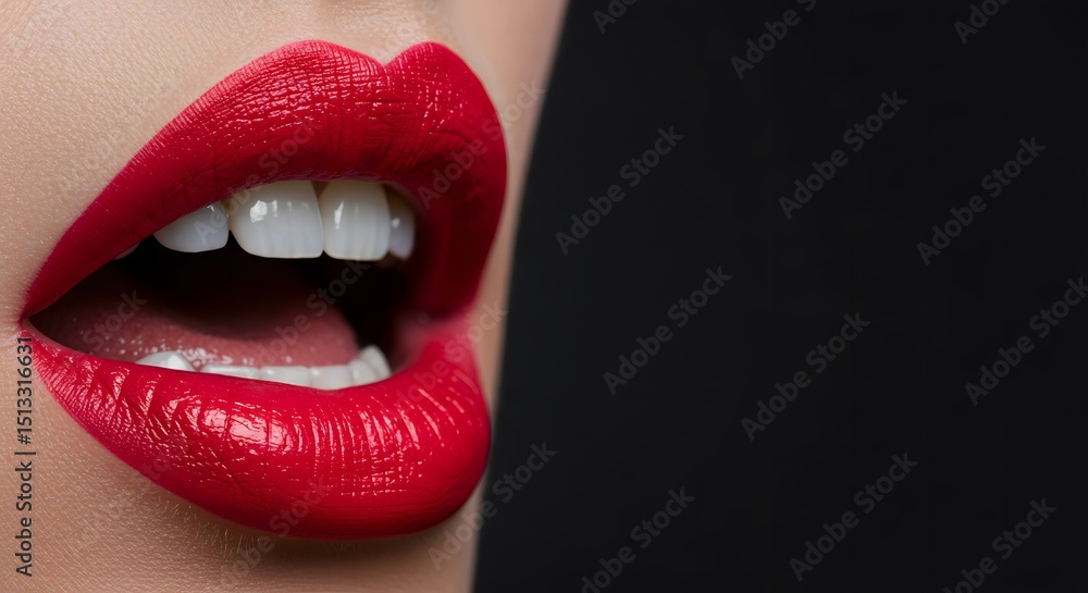 Obraz premium Womans mouth wide open with red lipstick(left rule of third) 2