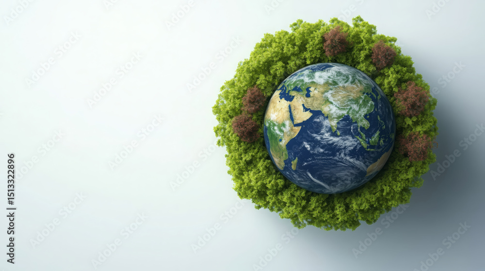 Vibrant Earth surrounded by lush greenery symbolizes environmental care and sustainability Vibrant Earth surrounded by lush greenery symbolizes environmental care and sustainability
