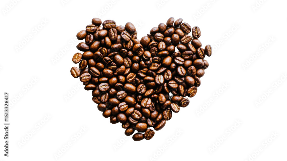 Heart-shaped arrangement of brown coffee beans on a white background. Heart-shaped arrangement of brown coffee beans on a white background.