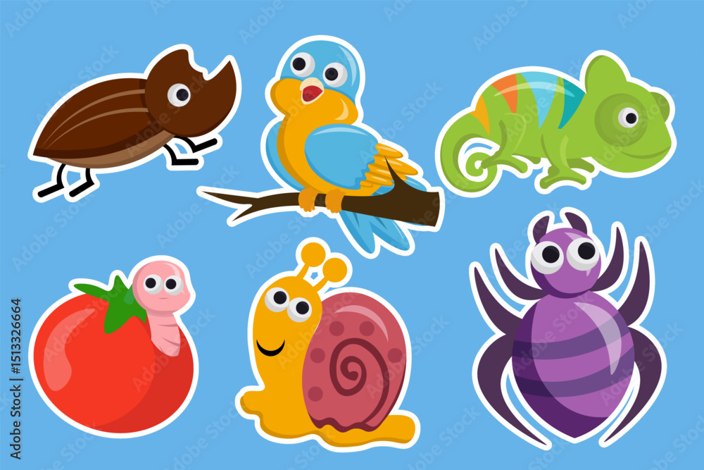 Obraz premium Set of spring insects sticker collection