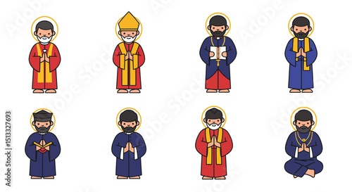 Cartoon depictions of religious figures with halos and robes