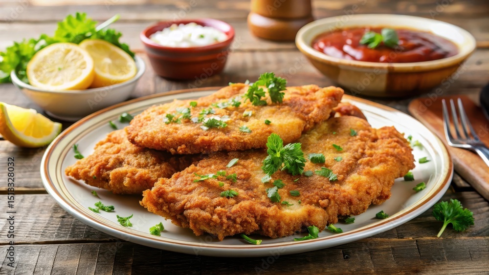 Fototapeta premium Breaded Chicken Schnitzel on a plate