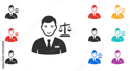 Lawyer and Scales of Justice Icons in Multiple Colors