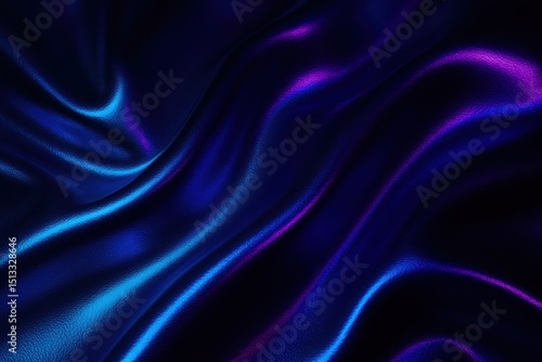 Dark blue satin folds with smooth reflective sheen and glowing highlights in soft flowing fabric