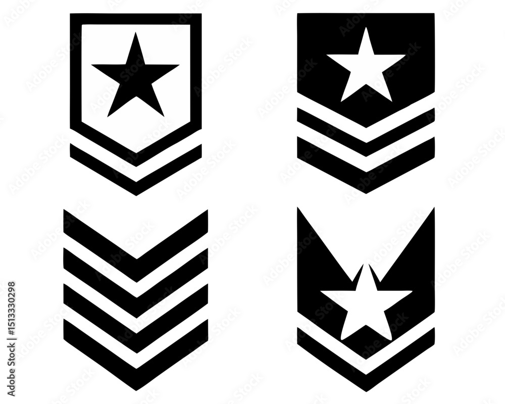 vector icons of rank badges for army, navy, and air force, simplified icon style, isolated on white