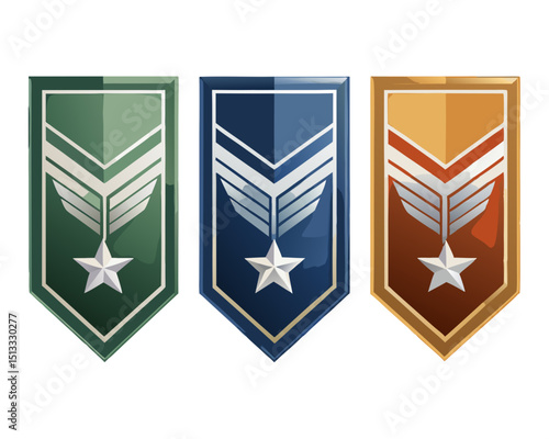 vector icons of rank badges for army, navy, and air force, simplified icon style, isolated on white
