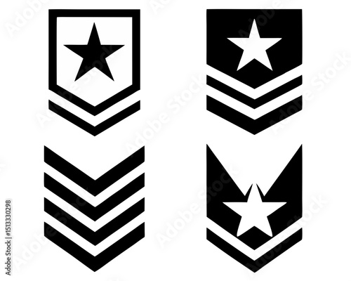 vector icons of rank badges for army, navy, and air force, simplified icon style, isolated on white
