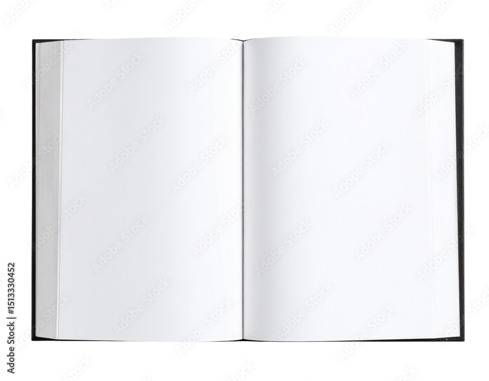 Open Hardcover Book with Blank Pages, Top View, isolated on a transparent background Open Hardcover Book with Blank Pages, Top View, isolated on a transparent background