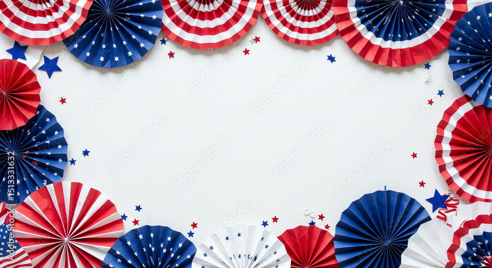 Obraz premium Patriotic paper fans and stars border frame