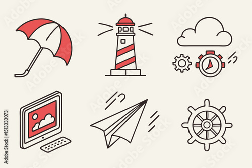 lighthouse icons set