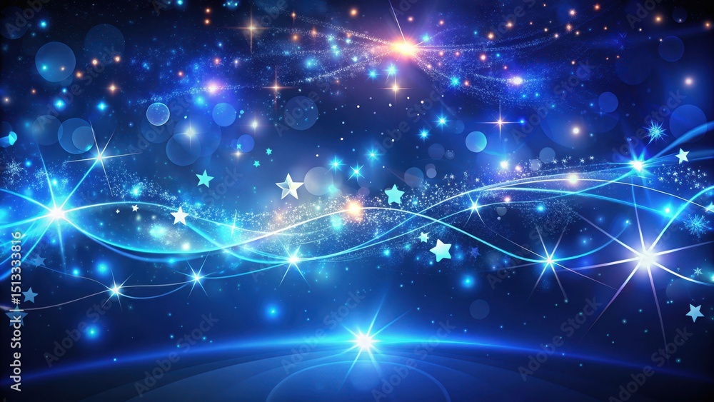 Obraz premium Dark blue abstract background with swirling stars and neon lights