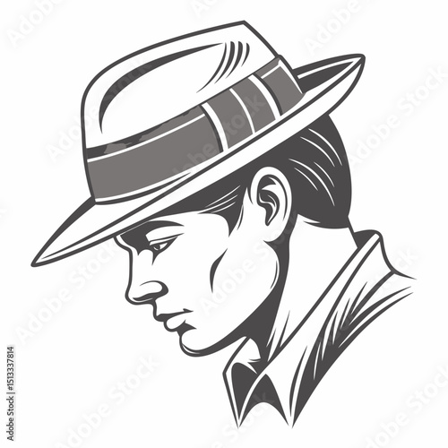 Stylish gentleman silhouette illustration wearing a hat in a classic and elegant design with copy space
