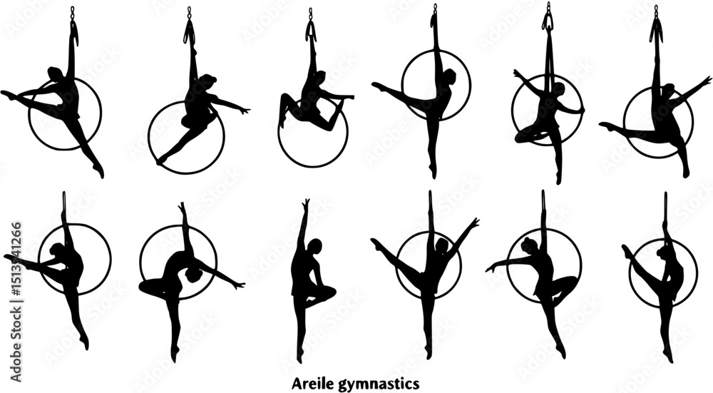 custom made wallpaper toronto digitalAerial female gymnast silhouette in hoop. Aerial gymnastics stunt. Vector illustration isolated on white background