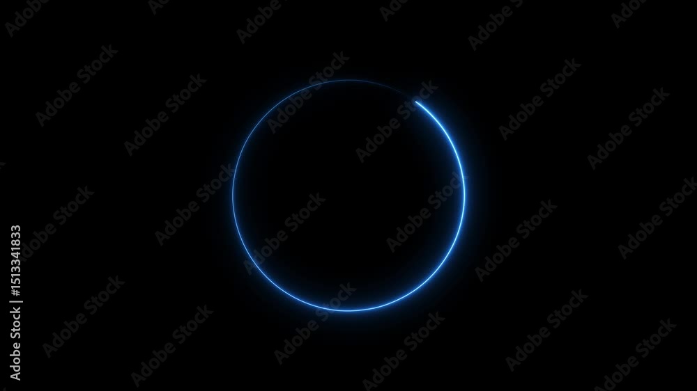 Animated glowing blue neon circle on a black background perfect for digital interface design concepts Animated glowing blue neon circle on a black background perfect for digital interface design concepts