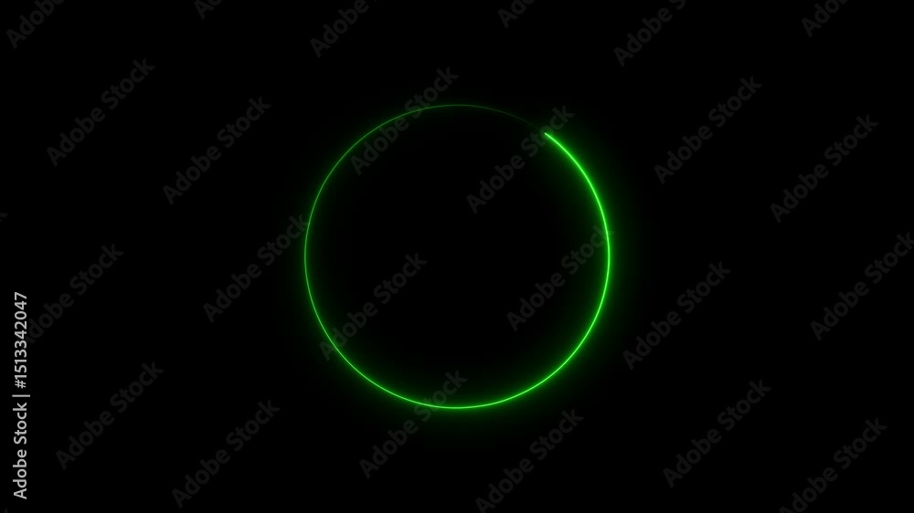 Animated green circle glowing outline on black background providing a modern abstract and elegant visual design