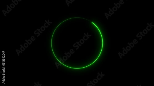 Animated green circle glowing outline on black background providing a modern abstract and elegant visual design