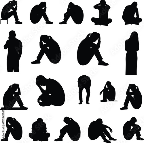 Silhouettes of people in distress representing sadness mental health and emotional pain