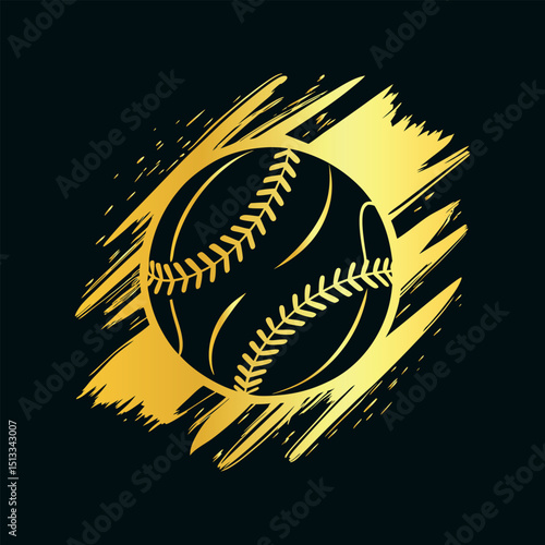 Gold Softball on Black Background with Paint Splatter