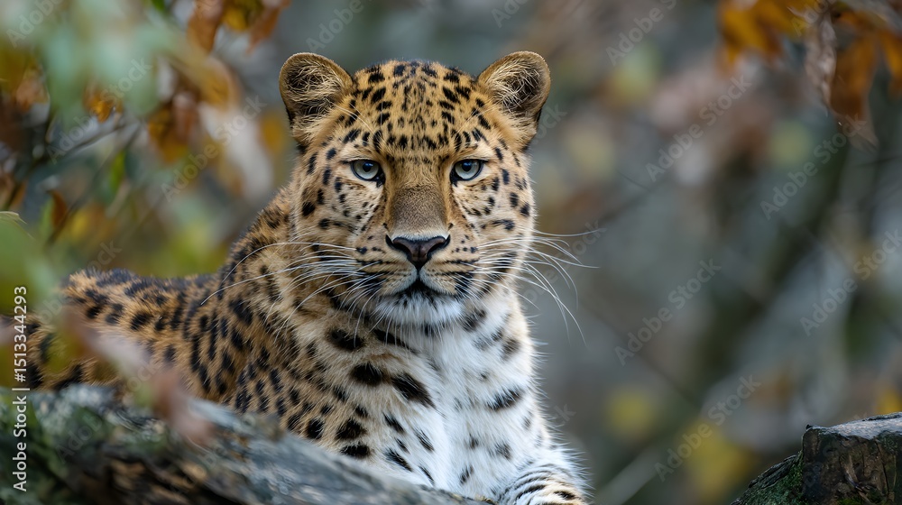 Fototapeta premium Amur leopard sitting and looking forward