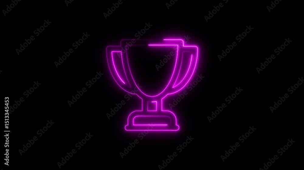 Glowing neon trophy against a black background symbolizing achievement and victory Glowing neon trophy against a black background symbolizing achievement and victory