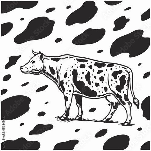 Artistic Cow in Black and White Style