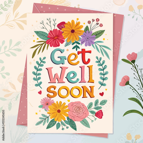 Get well soon card with flowers