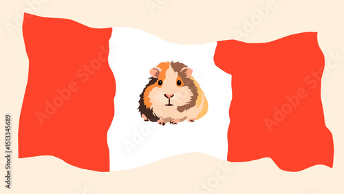 Vector illustration of the flag of Peru with a guinea pig in the center. A fun and cultural design ideal for national celebrations, tourism products, or educational content.