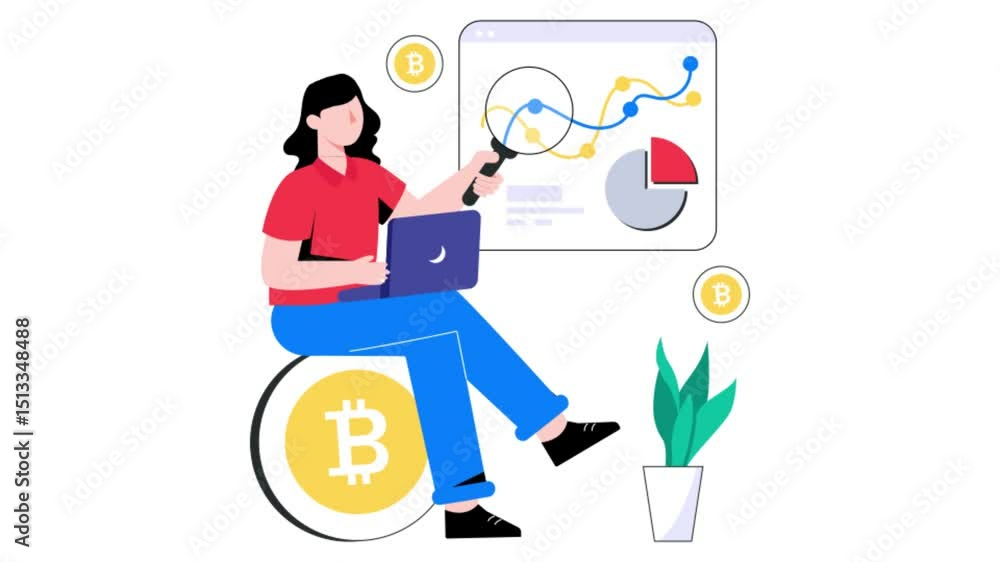 Bit coin Analysis 2D Flat Animation. Bit coin Analysis 2D Flat Animation.