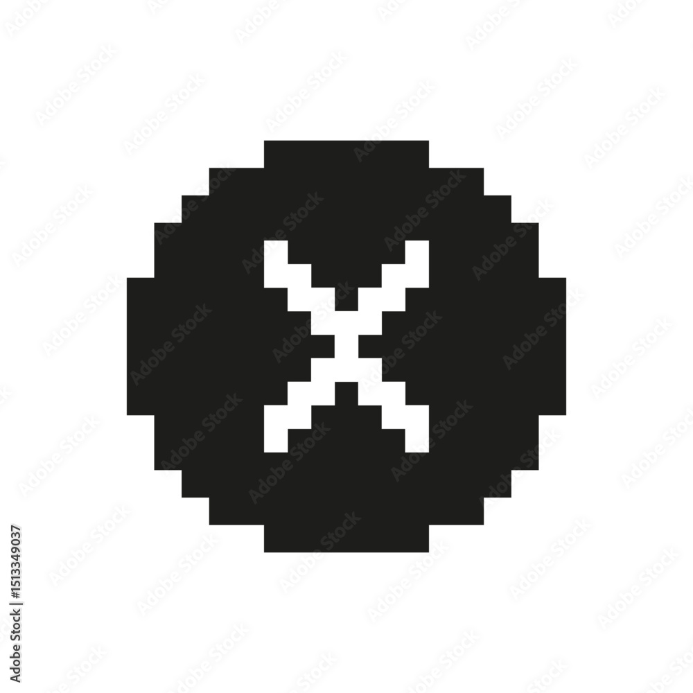 Obraz premium Cross Mark Pixel Art Icon. Error, Cancellation, And Rejection Symbol. Retro Gaming Style. Isolated Vector Illustration