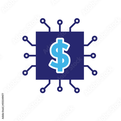 Adobe Illustrator ArtworkTechnology icons. AI in Finance. Chip with dollar symbol. Depicts automation, future, artificial intelligence. Flat design style