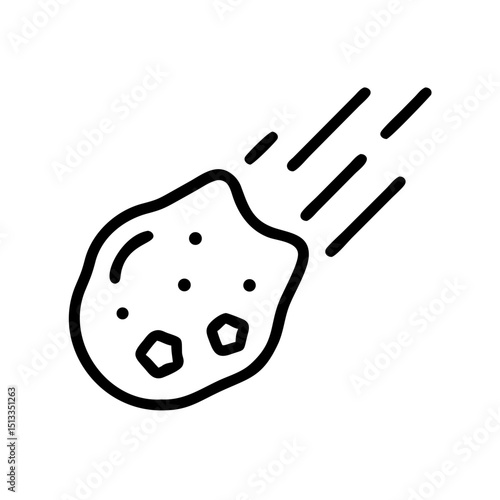 Asteroid falling from space, cosmic rock hurtling towards earth. Asteroid impact illustration showing space rock with fiery trail. Asteroid image for science fiction, space exploration,