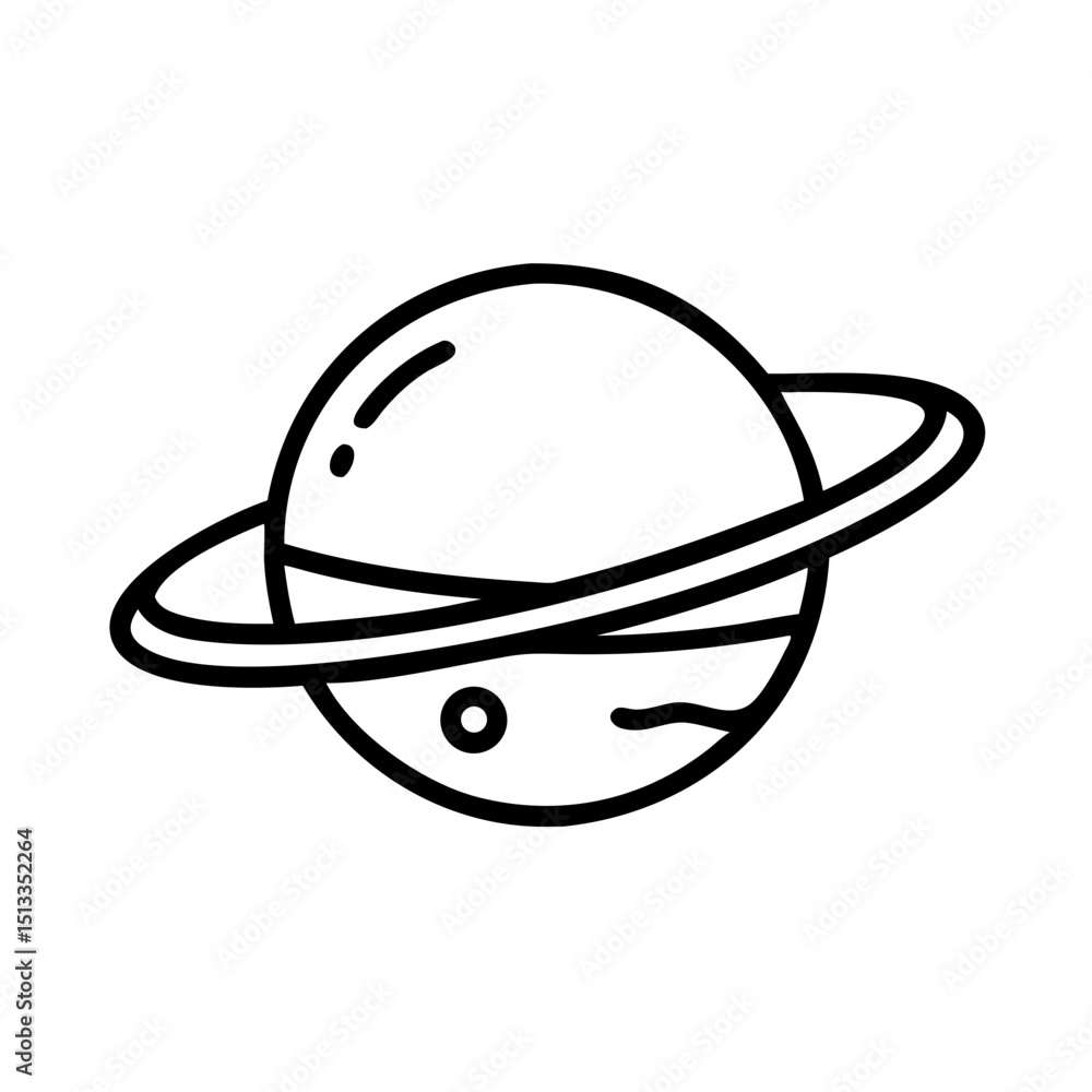 Planet with rings, line art illustration, black and white, for educational purposes Planet with rings, line art illustration, black and white, for educational purposes
