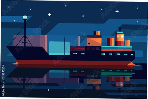 cargo ship at night