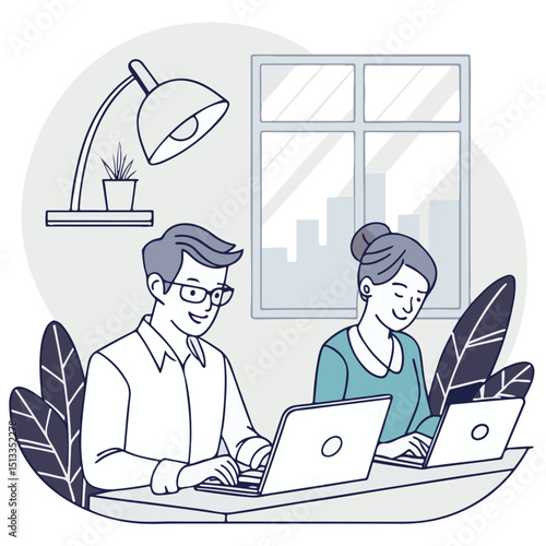 Home office scene with a male freelancer concentrating on digital work in a natural setting