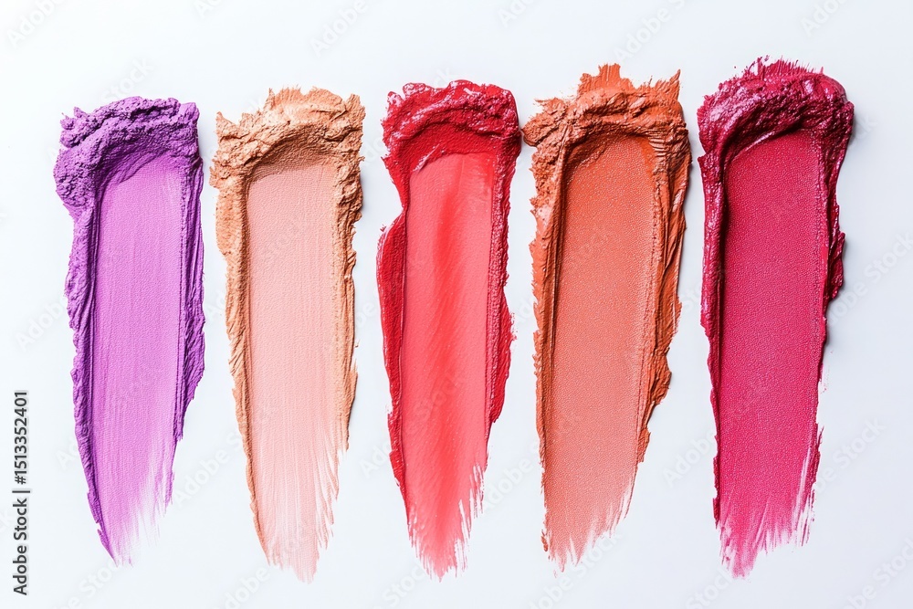 Fototapeta premium Vibrant makeup swatches on white background. AI generated