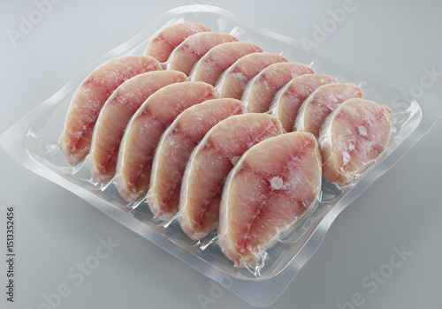 Frozen fish fillets in plastic tray