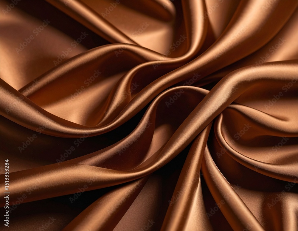 Fototapeta premium Brown satin, chocolate silk, wave fabric, background