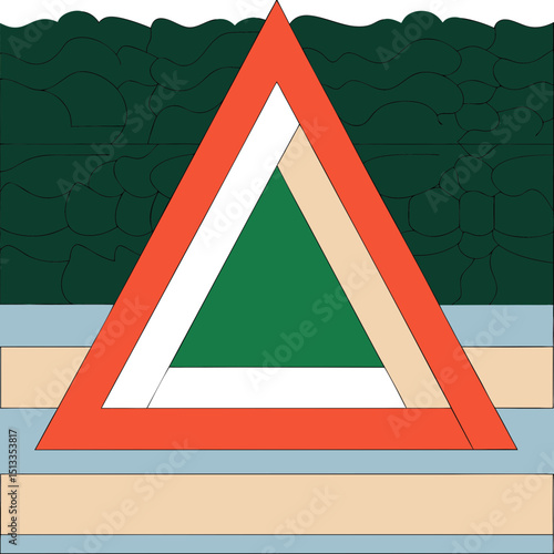 Warning triangle design, geometric shapes, minimalist style, for safety signage