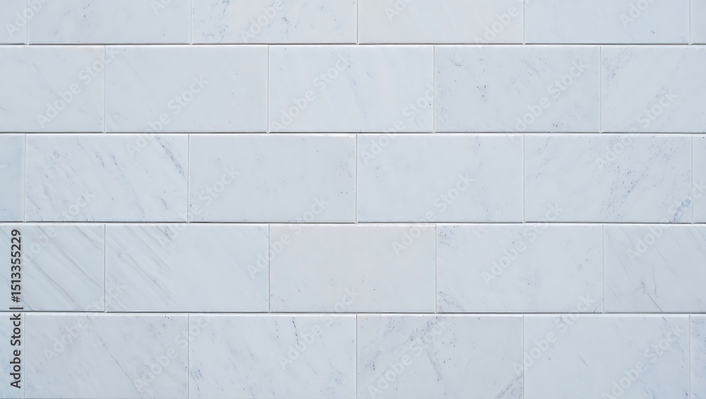 Naklejka premium Elegant White Marble Tile Wall with Subtle Veins Perfect for Modern Interiors and Architectural Designs Showcasing Clean Lines and a Sophisticated Aesthetic