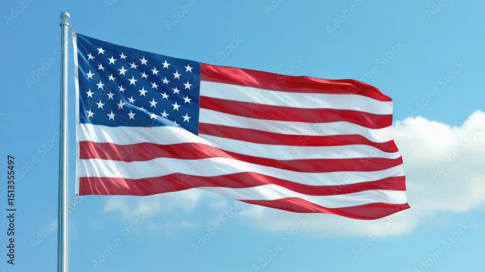 Large American flag blowing in the breeze, perfect for patriotic or national pride events Large American flag blowing in the breeze, perfect for patriotic or national pride events