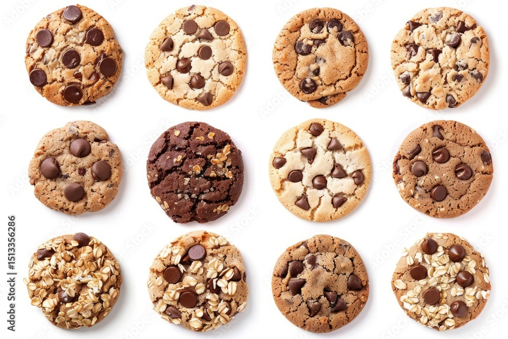 Premium Quality Visual of Set of Cookies Including Chocolate Chip and Oatmeal Premium Quality Visual of Set of Cookies Including Chocolate Chip and Oatmeal