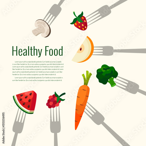 Fruits and vegetables on forks vector illustration