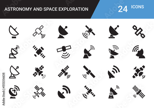 Iconic Cosmic Collection: A comprehensive set of 24 meticulously designed icons representing the fascinating realms of astronomy and space exploration.