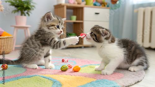 little kitten playing with toy