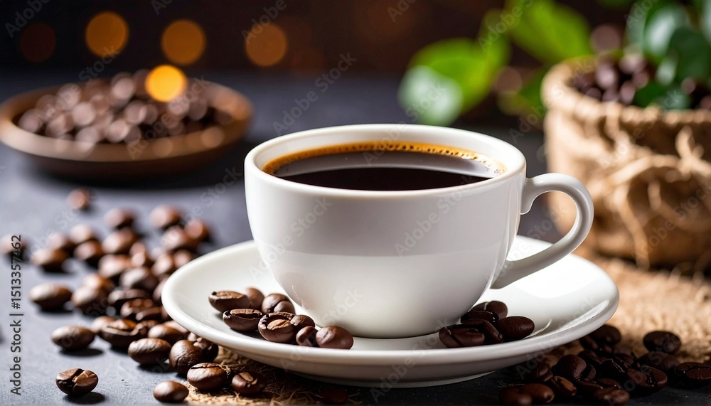 cup of coffee with beans cup of coffee with beans